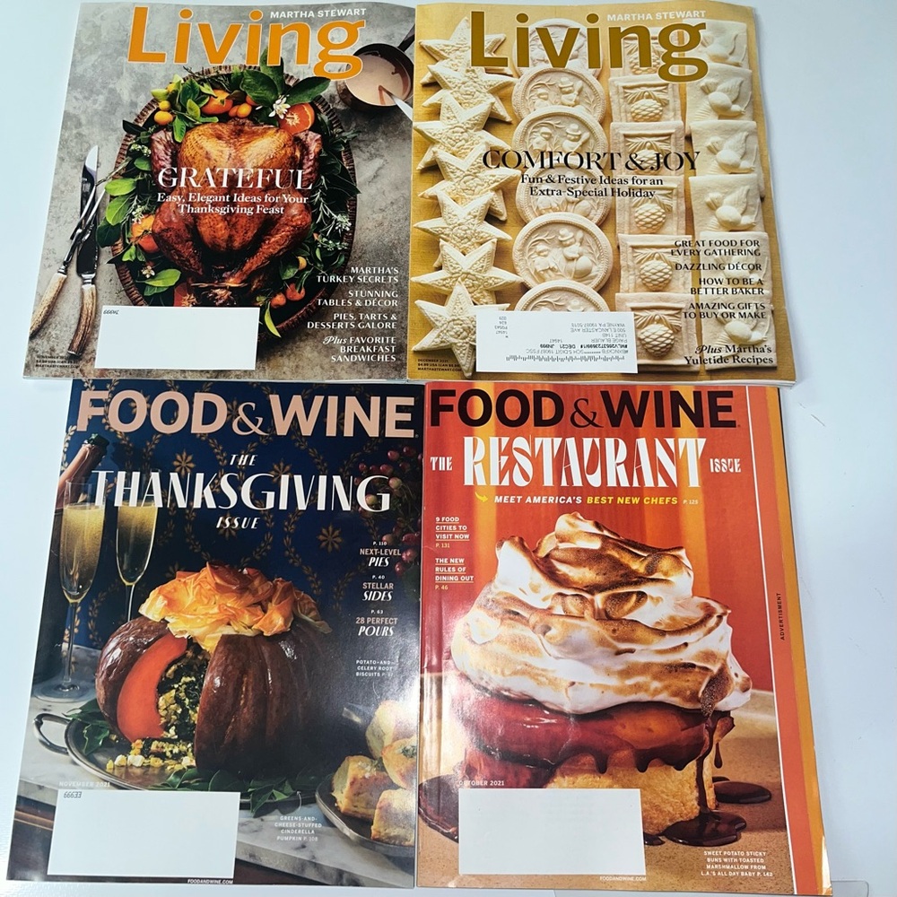 DISCONTINUED RARE Lot of 4 Martha Stewart and Food & Wine Magazines